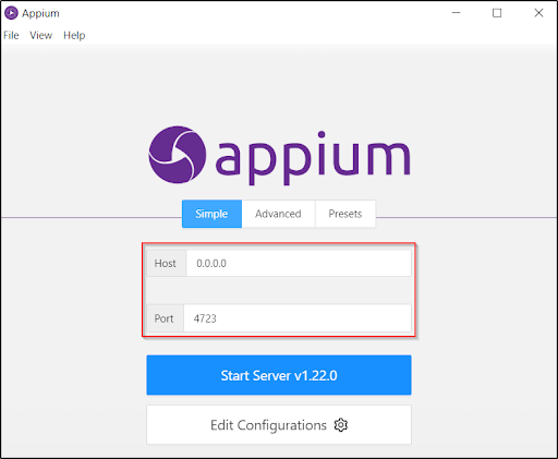 Appium server GUI Appium server GUI