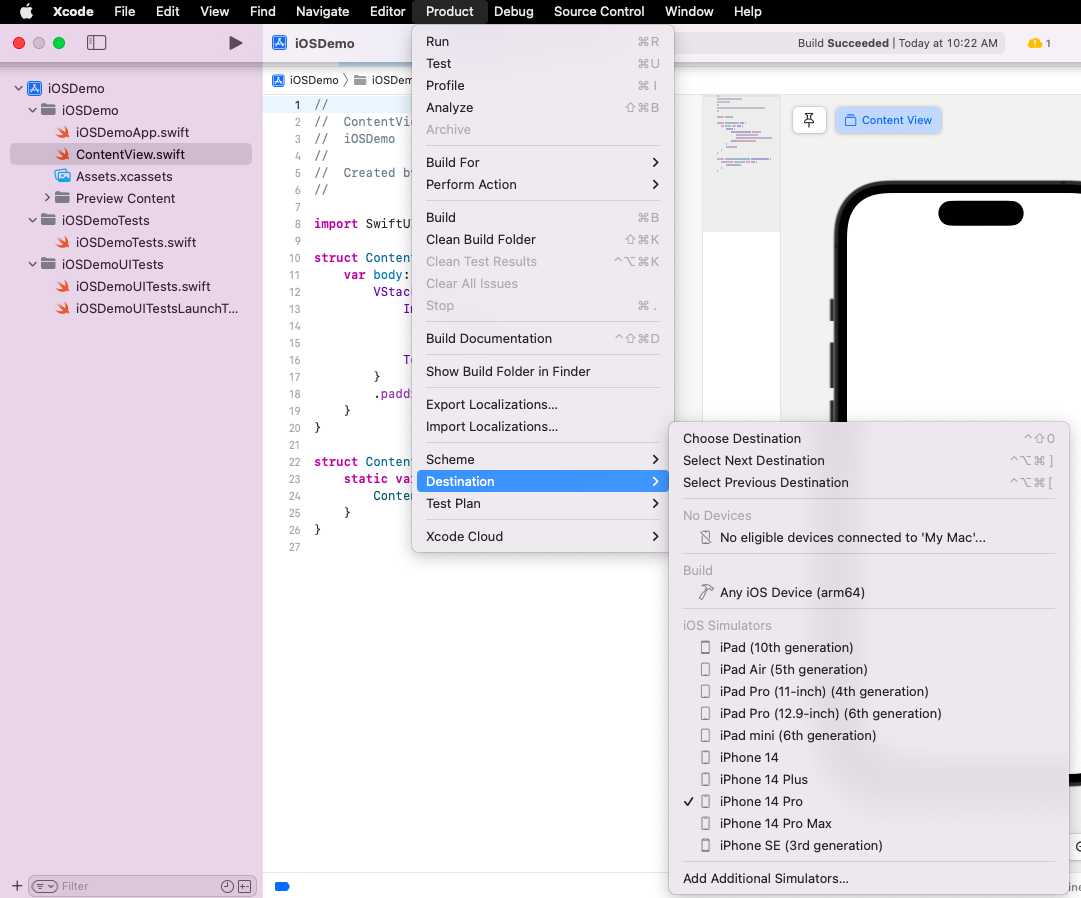 Selecting XCode simulators Selecting XCode simulators