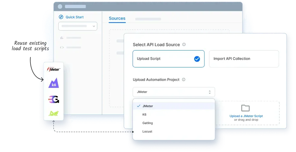 Run your existing load test scripts instantly Run your existing load test scripts instantly