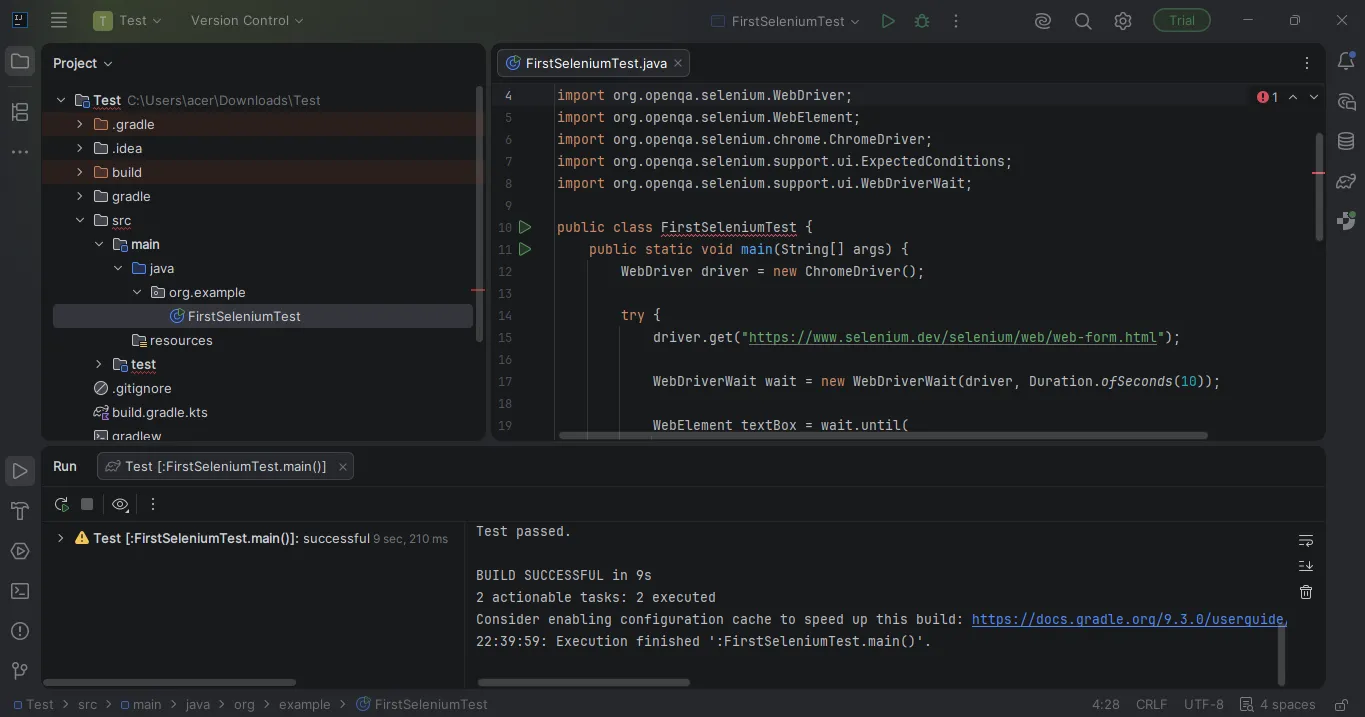 FirstSeleniumTest Terminal FirstSeleniumTest Terminal