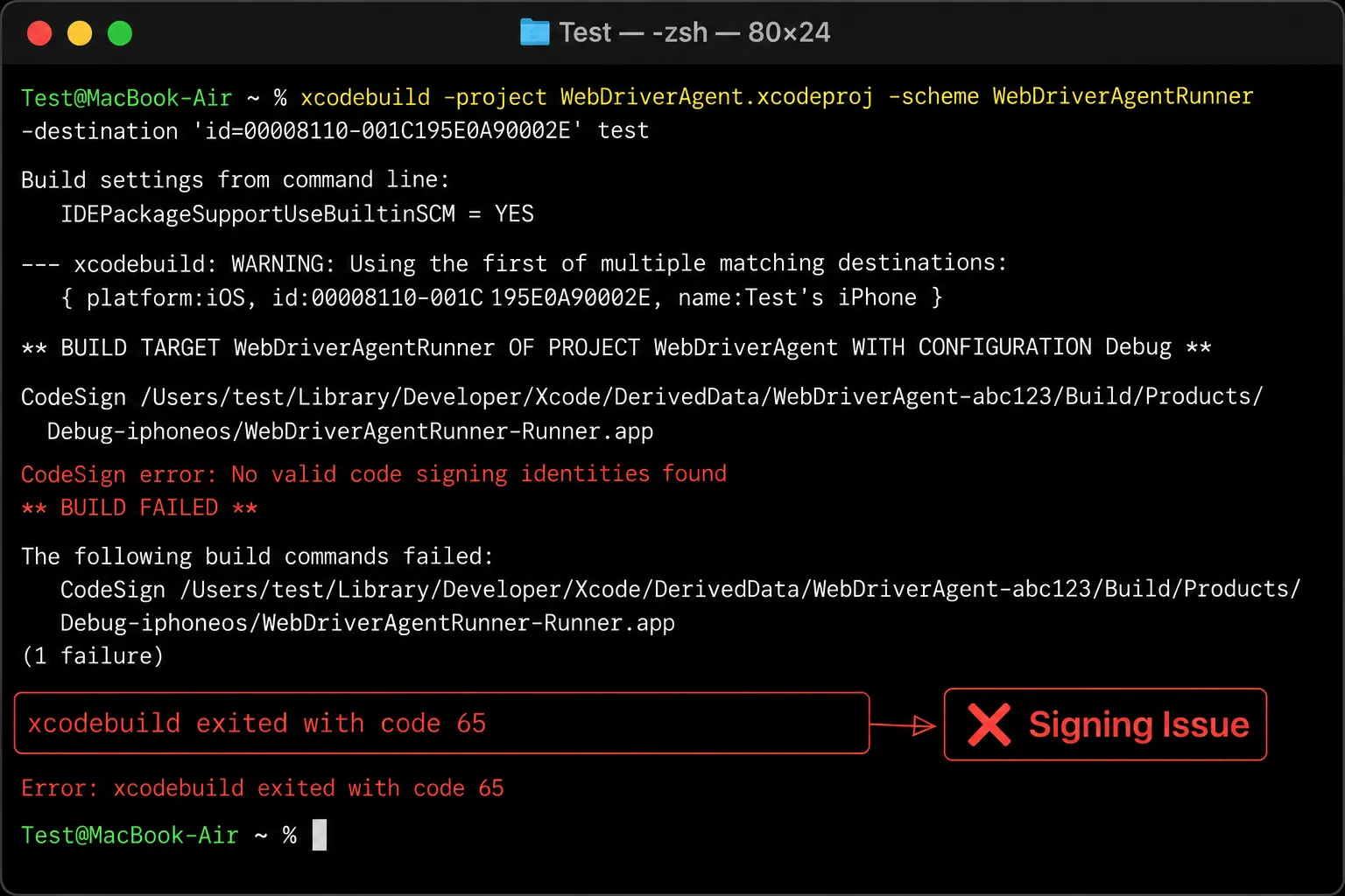 xcodebuild exited with code 65 xcodebuild exited with code 65